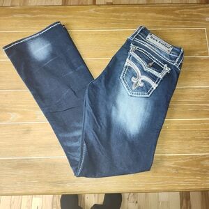Miss Me Dark Blue Boot Cut Jeans with White Stitching